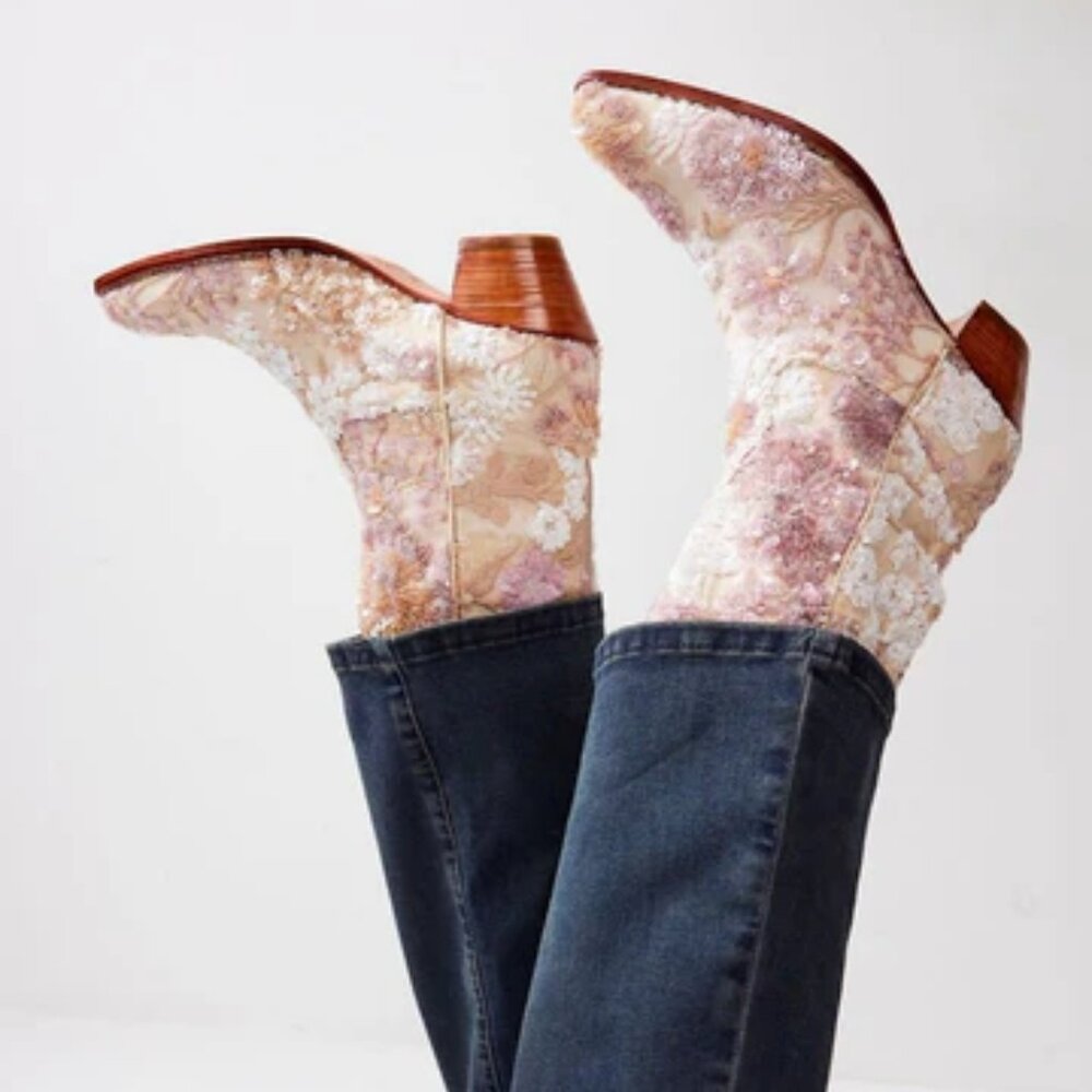 Momo New York Free People Selina Sequin Embroidered Western Boots Size 41 - Picture 3 of 11